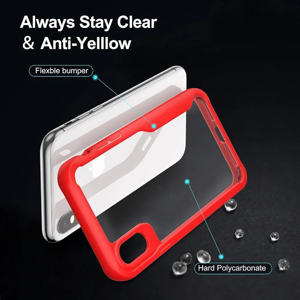case for iPhone X/XS with 2 Tempered Glass Screen Protectors red and clear